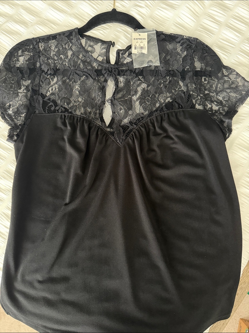 Express Black Lace Yoke Short Sleeve Blouse